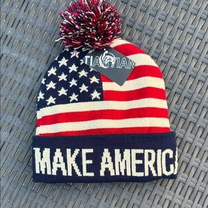 American Flag Knit Beanie with Pom